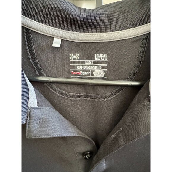 Under Armour Black/Pitch Gray Heat Gear Loose Fit Golf Polo Mens Size Large - Picture 6 of 6